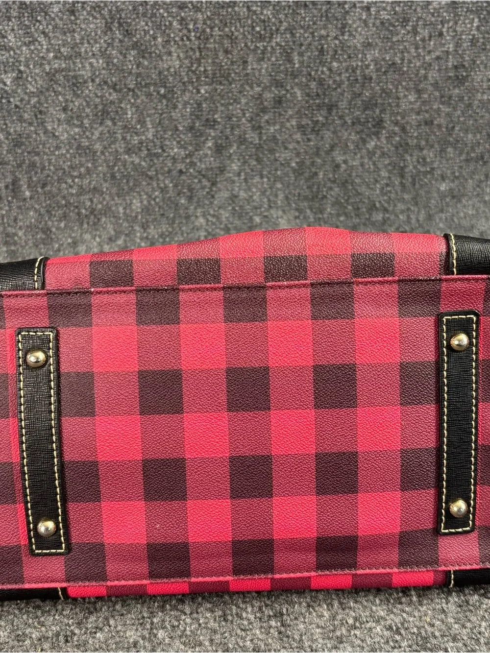 Red Buffalo Plaid Satchel with Black Leather Trim